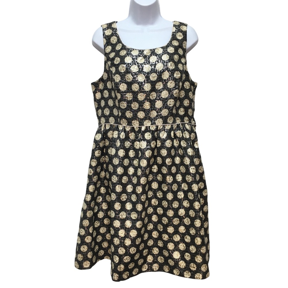 Modcloth Metallic Polka Dot A-Line Dress Women's Large Black Gold Festive Glam